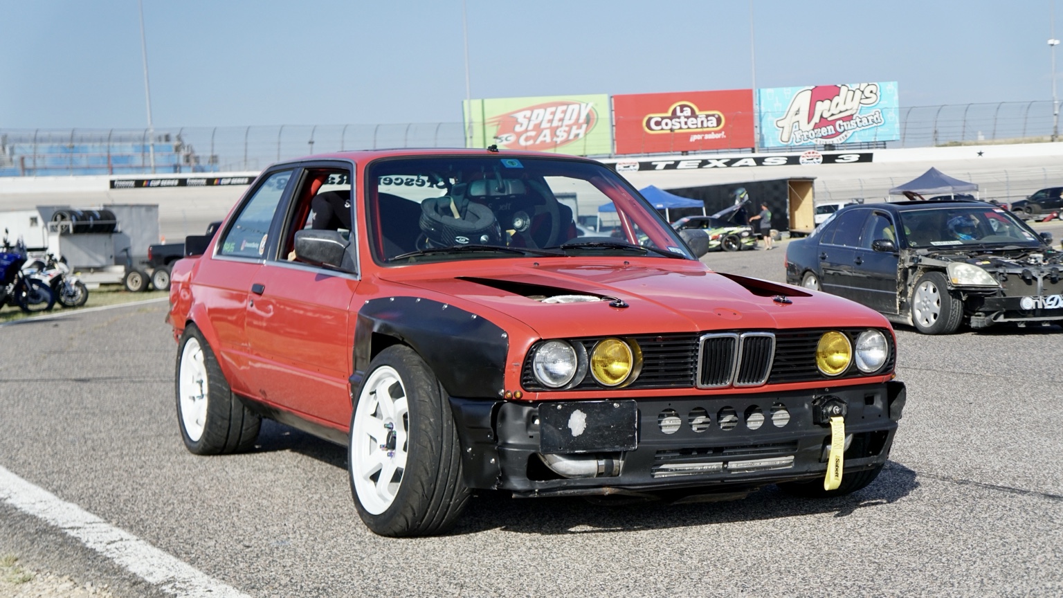 Red and black BMW drift car