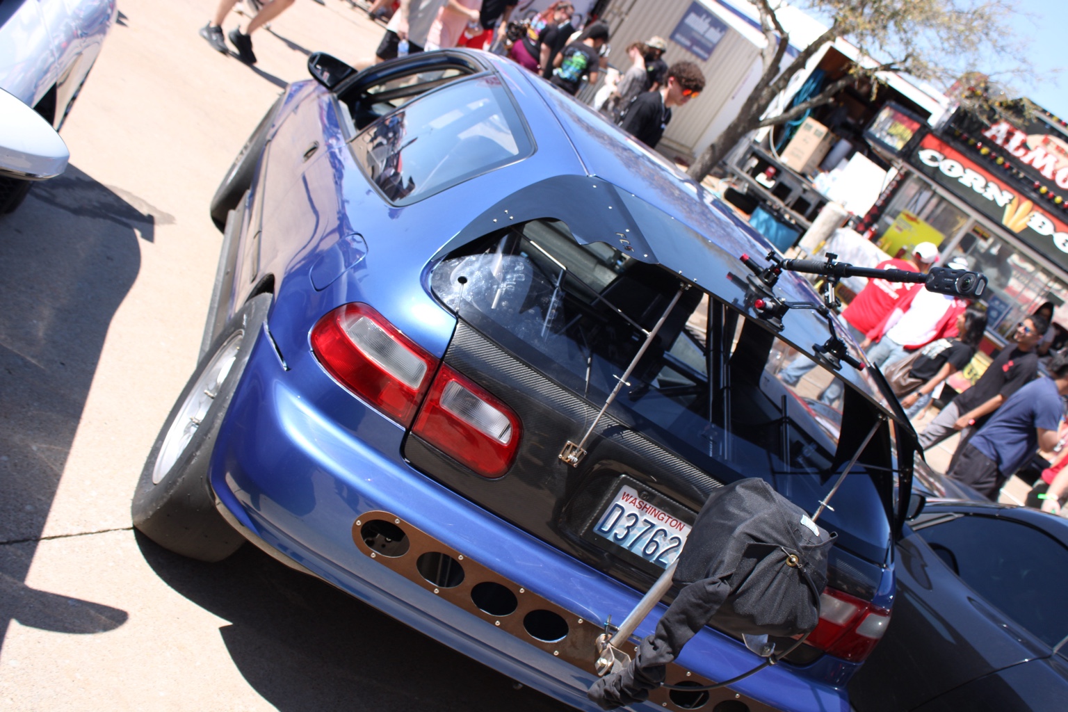 Blue modified car rear view